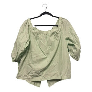 Crown & Ivy Green Pinstriped Boat Neck 100% Cotton Blouse Preppy Vacation L